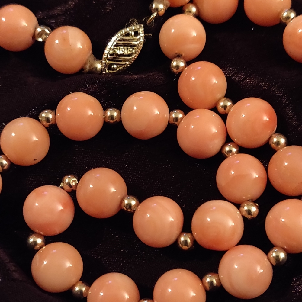 Genuine natural orange caro Necklace with 14k gold